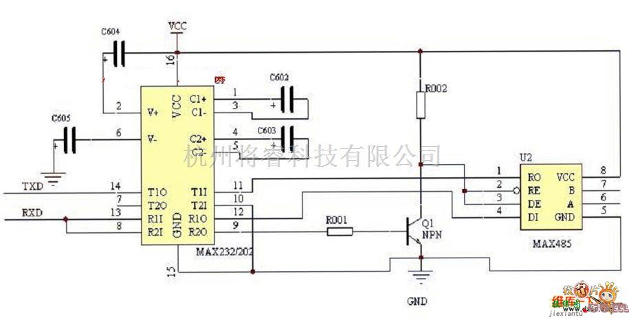 综合电路中的RS232-485转换电路图  第1张