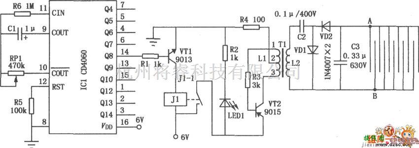 防害中的间歇式蟑螂杀灭器电路图  第1张