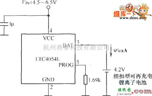 电源电路中的纽扣型可再充电锂离子电池充电电路图  第1张