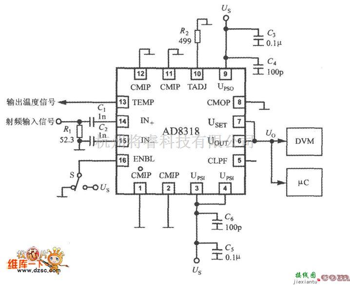 综合电路中的AD8318的典型应用电路图  第1张