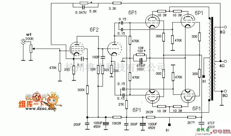 电子管功放中的6P1的推挽电路图  第1张