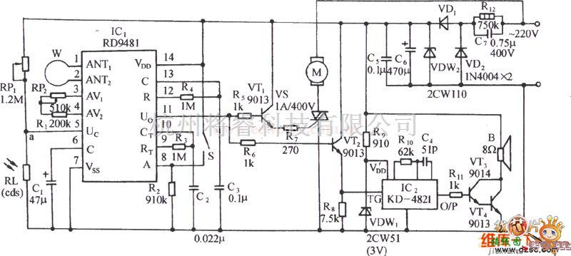 电机控制专区中的用RD9481多普勒效应传感器的电动机自动启动电路图  第1张