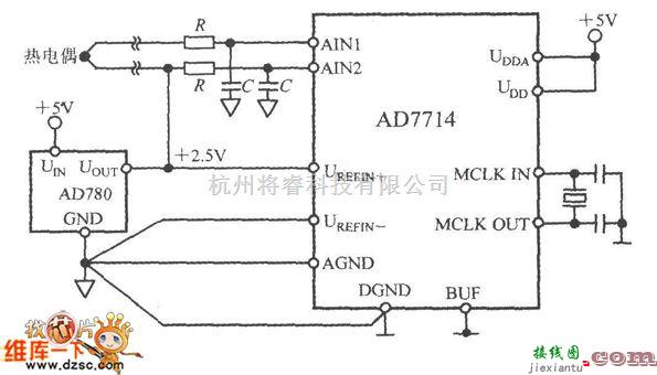 温控电路中的由AD7714和热电偶构成的测温电路图  第1张