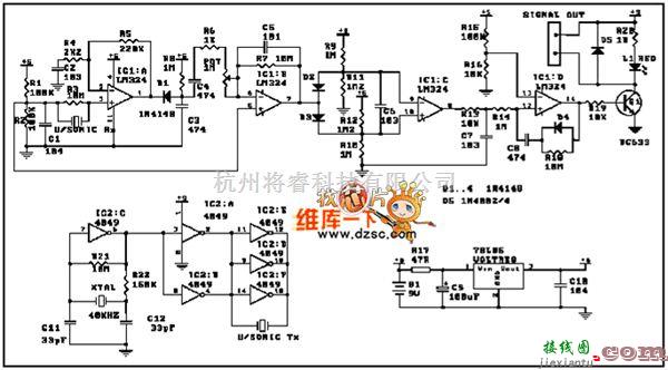 报警控制中的超声波移动报警器电路图  第1张