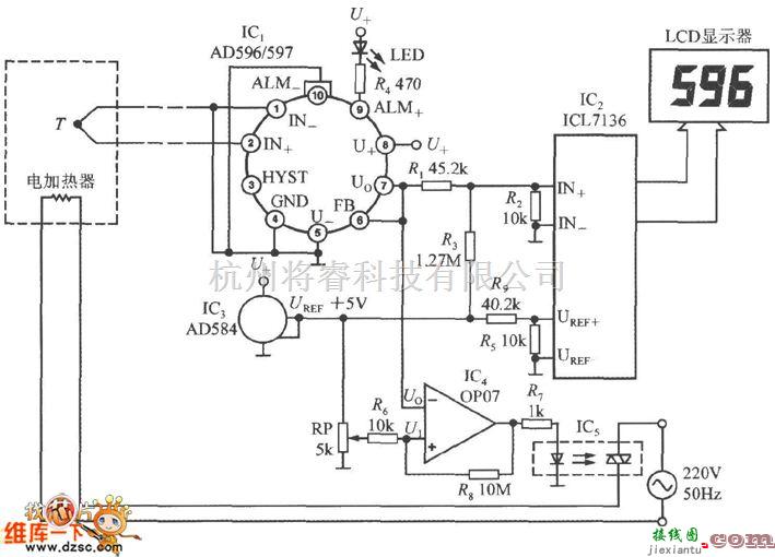 温控电路中的AD596构成温度测控仪电路图  第1张