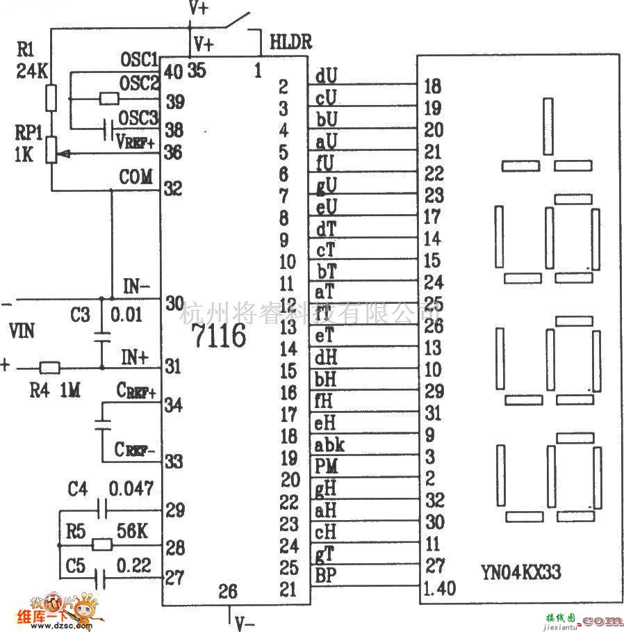 数字电路中的ICL7116组成的数字电压表电路图  第1张