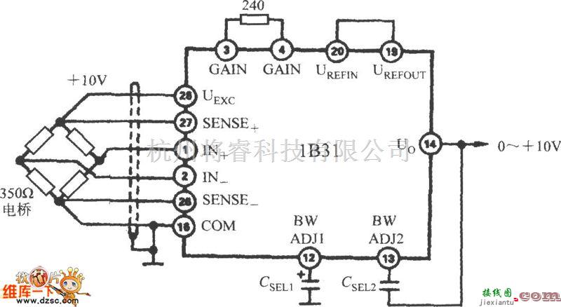 传感信号处理中的利用电容来降低截止频率（宽带应变信号调理器1B31）电路图  第1张