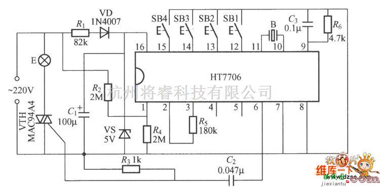 灯光控制中的采用专用集成电路的多功能调光灯电路图  第1张