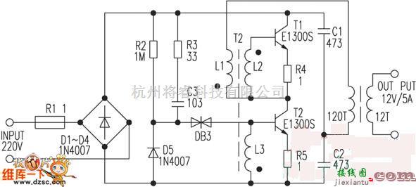 电子镇流器中的卤素灯用电子变压器电路图  第1张