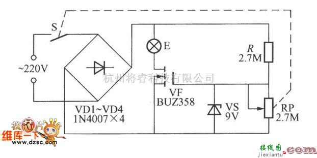 灯光控制中的简易V-MOSFET调光灯电路图  第1张