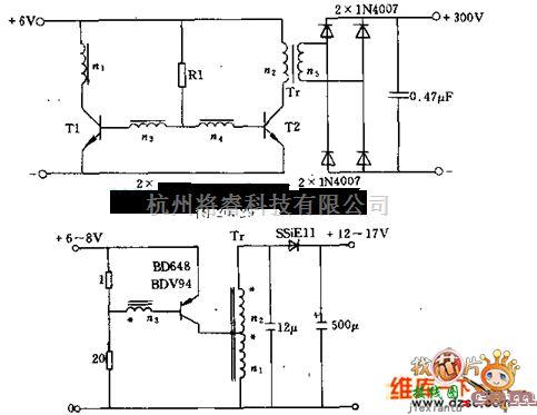 电子镇流器中的6v一12v／25w直流电压变换器电路图二  第1张