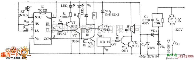 温控电路中的温度传感自动控温伴乐曲发声电路图  第1张