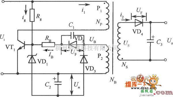 开关稳压电源中的简单的铃扼流式开关稳压电源电路图  第1张