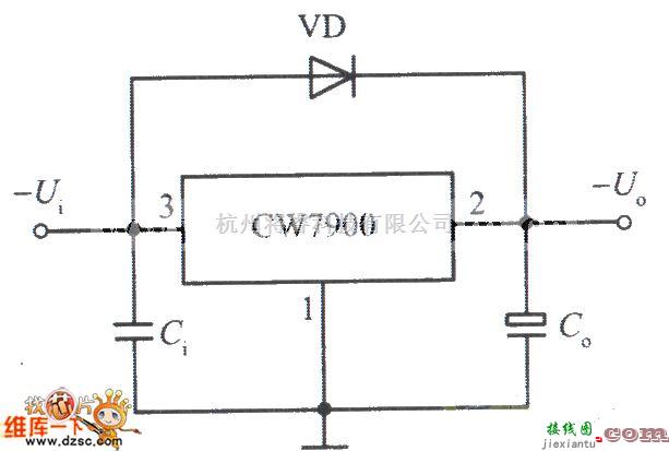 稳压电源中的保护输入端短路的固定负输出集成稳压电源电路图  第1张