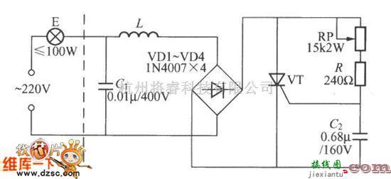晶闸管控制中的阻容触发单向晶闸管调光灯电路图  第1张