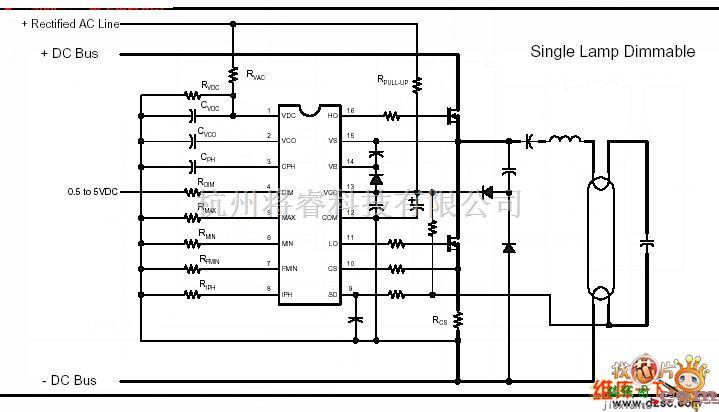 电子镇流器中的IR2159可调光集成电路电子镇流器电路图  第1张