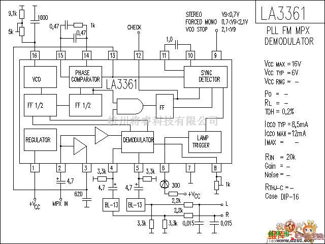 音频电路中的LA3361 音响IC电路图  第1张