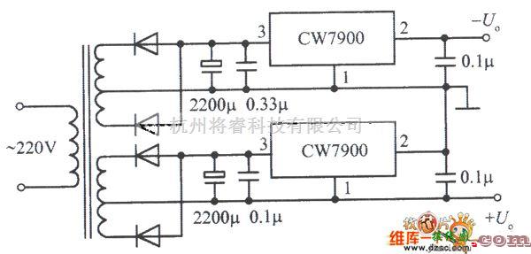 稳压电源中的正、负输出电压集成稳压电源之一电路图  第1张