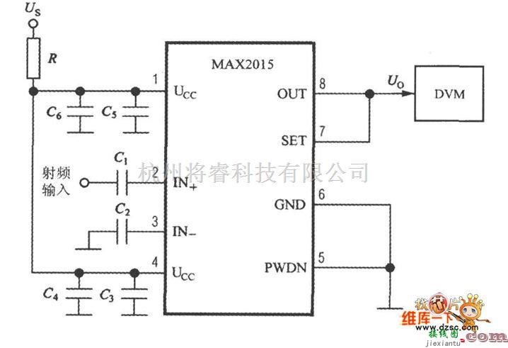 仪器仪表中的由MAX2015构成射频信号接收强度指示仪的电路图  第1张