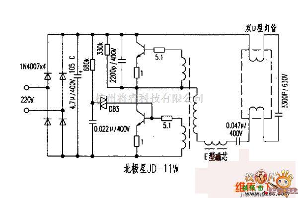 电子镇流器中的北极星JD-11W电子镇流器电路图  第1张