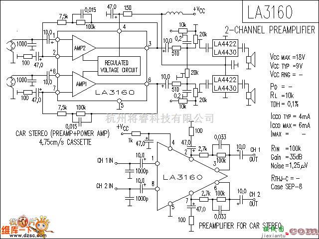 音频电路中的LA3160 音响IC电路图  第1张