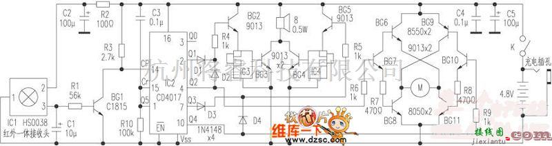 无线接收中的改普通玩具汽车为遥控汽车电路图  第1张