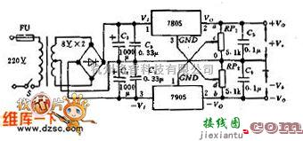 稳压电源中的正负压连续可调,对称输出的稳压电源电路图  第1张