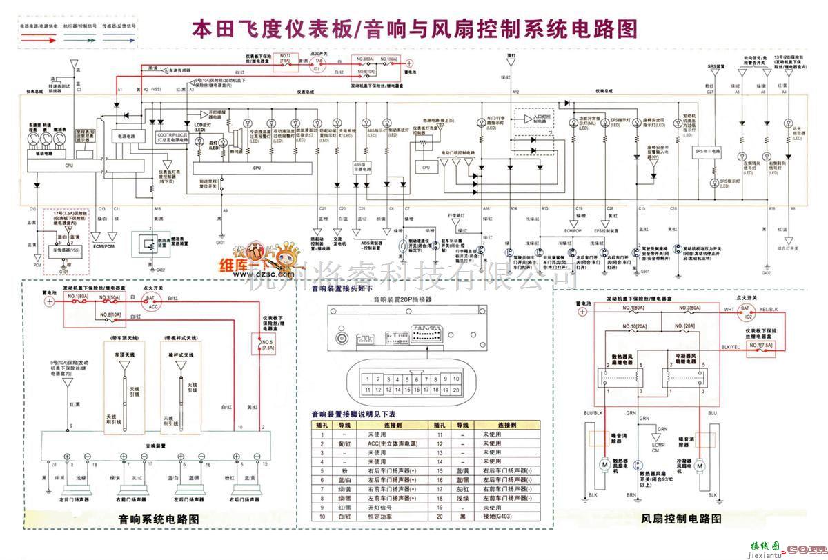 本田中的本田飞度仪表板及音响与风扇控制系统电路图  第1张