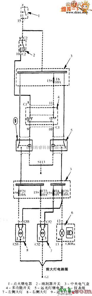 江铃中的江铃福特全顺客车前大灯电路图  第1张