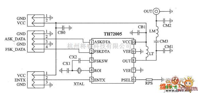 无线发射中的TH72005 FSK/ASK 315 MHz发射器电路图  第1张