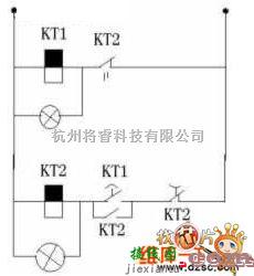 一种通电时间继电器两灯循环控制电路图  第1张