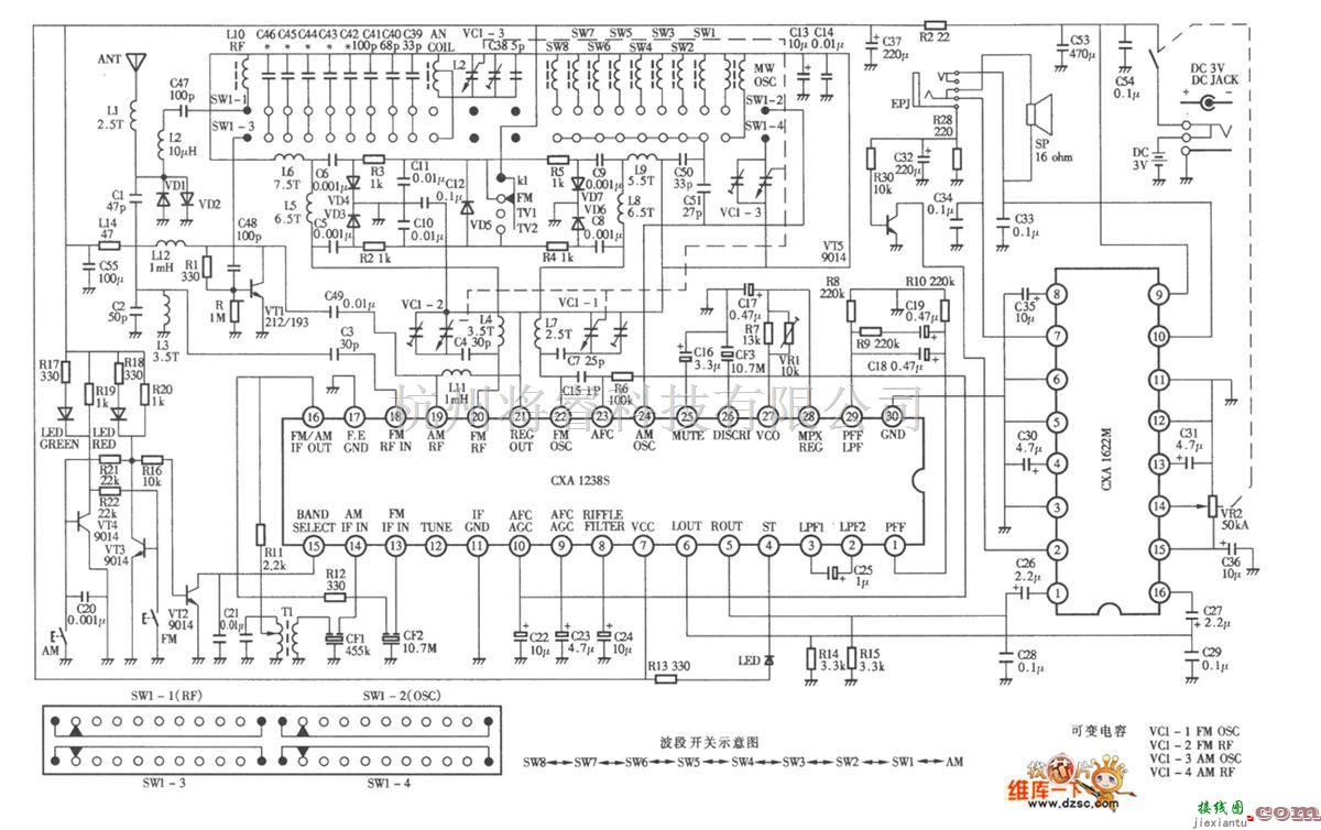 无线接收中的德生Rl212A型12波段调频、中波、短波、电视伴音立体声收音机电路图  第1张