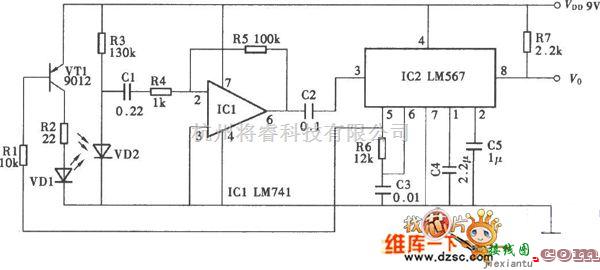 红外线热释遥控中的实时遮断式的红外控制电路图  第1张