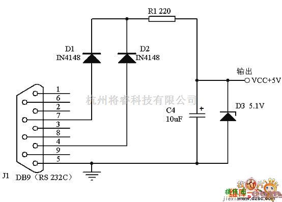 接口电路中的RS232串口取电电路图  第1张