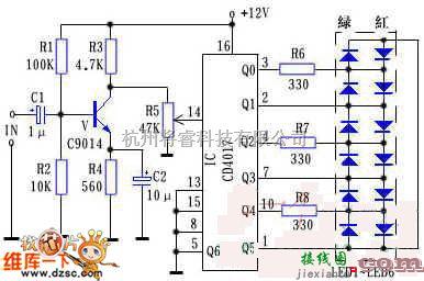 灯光控制中的简易音频指示器电路图  第1张