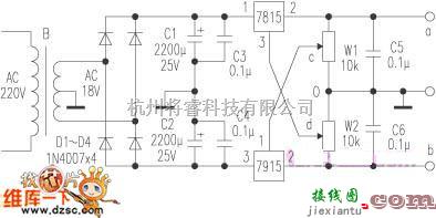 稳压电源中的连续可调正负稳压电源电路图  第1张