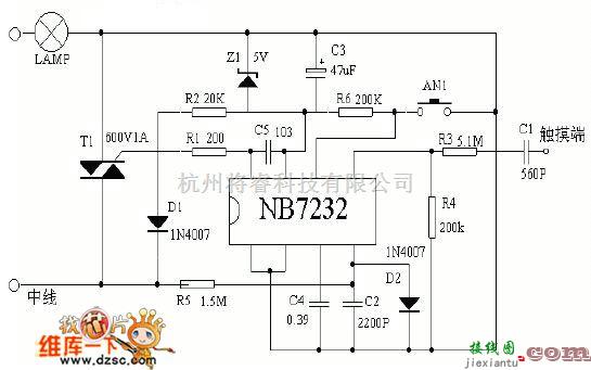 电源电路中的NB7232无级触摸调光电路图  第2张