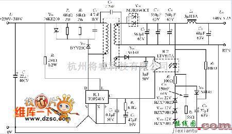 电源电路中的TOP249Y构成的DC／DC变换式250W开关电源电路图  第1张