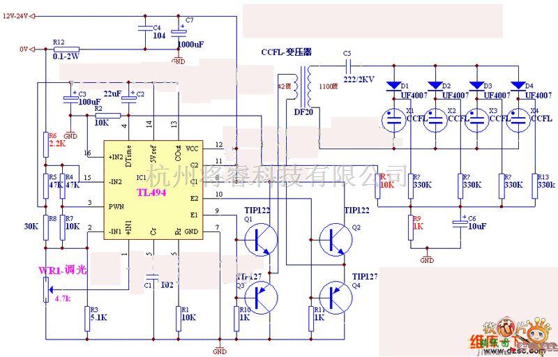 灯光控制中的用TL494制作的CCFL灯驱动电路图  第1张