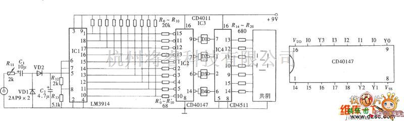 液晶显示/数显表中的CD40147、CD4511超级数字式电平显示器电路图  第1张