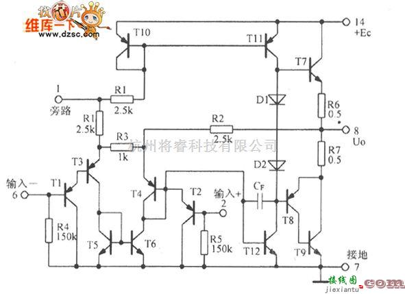 集成音频放大中的集成音频功率放大器内部等效电路图  第1张