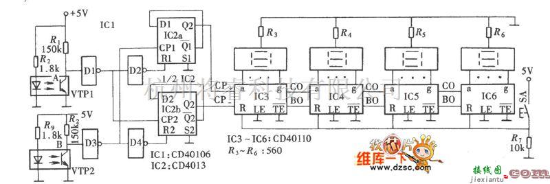 数字电路中的电工行业常用的具有加减功能的绕线机电子计数器电路图(CD40110、CD40106)  第1张