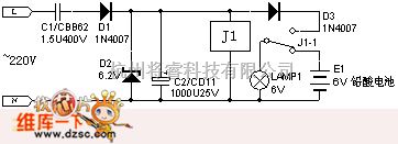 灯光控制中的停电自动照明灯电路图  第1张