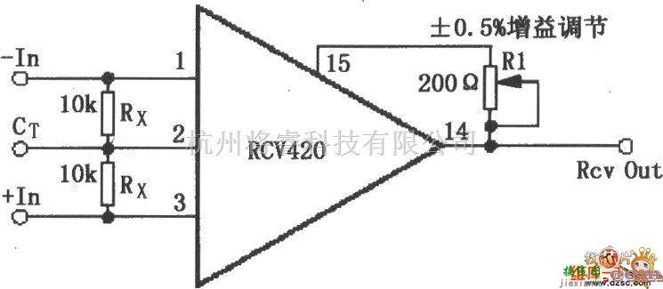 增益可调放大电路中的RCV420增益可调节电路图  第1张