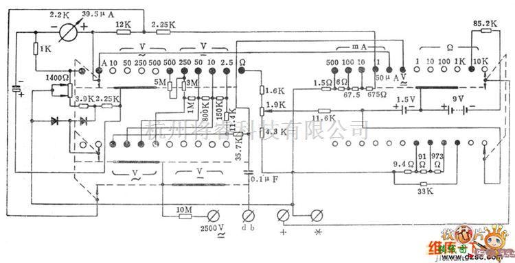 数字万用表电路中的500型万用电表原理电路图  第1张