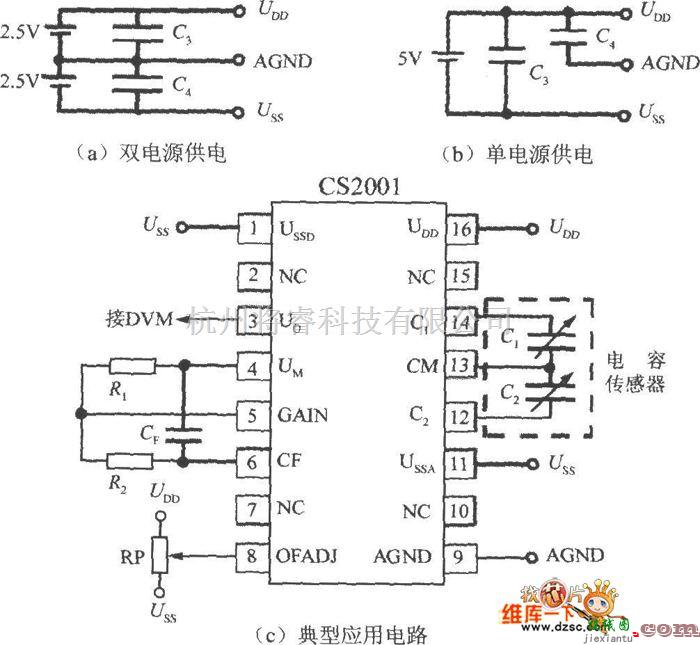 传感器单片系统应用方案中的电容式传感器信号调理器应用电路图  第1张