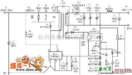 电源电路中的TOP246Y构成的45W多路输出式开关电源电路图  第1张