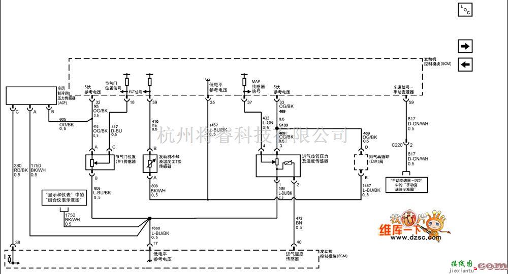 雪佛兰中的景程发动机数据传感器-压力和温度电路图  第1张