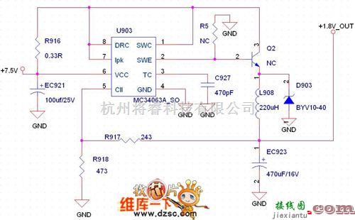 电源电路中的MC34063降压扩流设计电路图  第1张