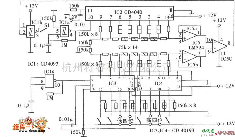 仪器仪表中的精密的任意数脉冲选取电路图(CD40193、LM324、CD4040)  第1张